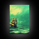 Watercolor of a Pirateship, Ghost Ship Art, Framed Canvas Print, Ready To Hang Framed Wall Art, Living Room Wall Hanging
