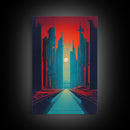 Brutalist Art Deco Dystopian City Art, Framed Canvas Print, Ready To Hang Framed Wall Art, Living Room Wall Decor