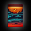 Retro Landscape Mountains Sunrise Sunset Colorful Fine Art Print, Red Blue Yellow Wall Poster