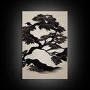 Black and White Bonsai Tree, Framed Canvas Print, Ready To Hang Framed Wall Art, Living Room Wall Hanging