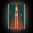 Art Deco Space Travel Poster Art, Framed Canvas Print, Ready To Hang Framed Wall Art, Living Room Wall Hanging