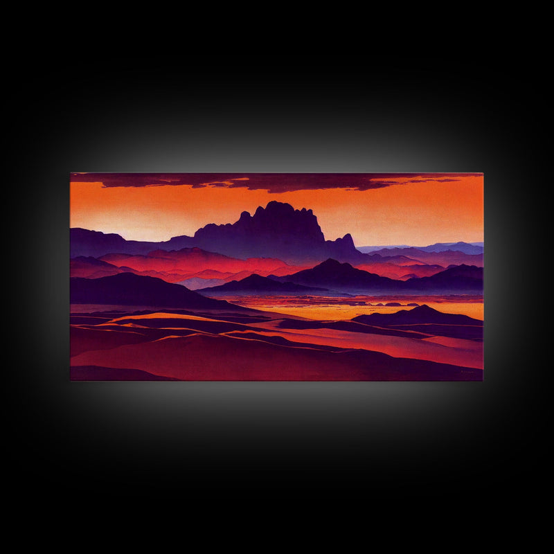 Arizona Desert Landscape at Sunset, Vaporwave Style Landscape, Cool Office Art, Ready To Hang Framed Canvas Print, Oversize Wall Art