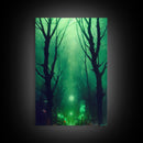 Emerald green city streets under a full moon, cool spooky art, framed canvas print
