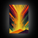 Unique art deco style abstract art, reflections of a sunset through stained glass, framed canvas print