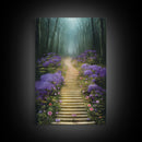 Lavender Lined Stairs Leading To The Haunted Forest, Fantasy Wall Art, framed canvas print, framed art
