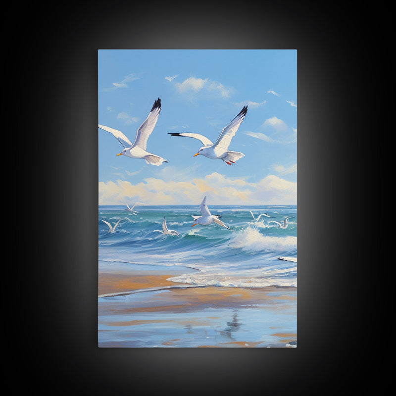 Beautiful Seagulls Over An Ocean Beach At Sunset 3 Piece Canvas Print Wall Art, Above Sofa Art, Modern Art, Minimalism Lakehouse Decor