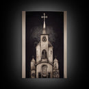 Gothic Church, Framed Canvas Print, Ready To Hang Framed Wall Art, Living Room Decor
