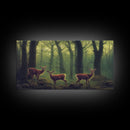 Does in a majestic forest, whitetail deer art, framed canvas print, ready to hang framed wall art