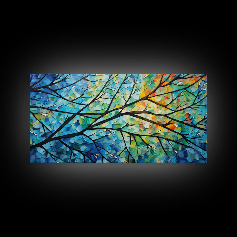 Beautiful Impasto Style Tree Branch& Leaves Canvas Print, Framed Wall Art, Above Sofa Art, Air BNB Decor, Framed Wall Decor, Centerpiece Art