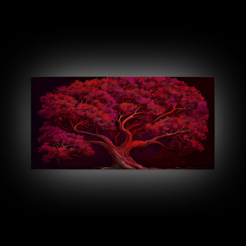 Blood red tree, fantasy horror art, framed canvas print