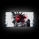 Statue of liberty wearing a bloody Covid mask, Dystopian graffiti art, NYC, framed canvas print, pop art Statue of Liberty