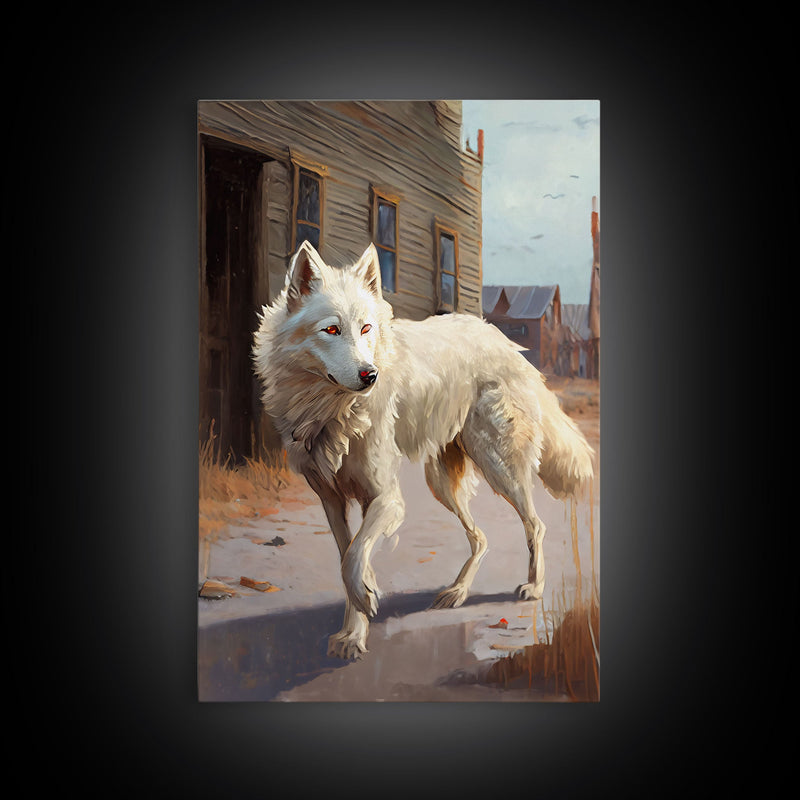 Wildwest Dire Wolf, fantasy art, framed canvas print