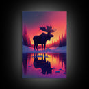 Moose of Canada, retrowave inspired Nature art, framed canvas print, cabin art, colorful farmhouse decor