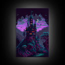 Transylvania Art, Cool Medieval castle 8 bit pixel art, fantasy art, framed canvas print, Cool castle art