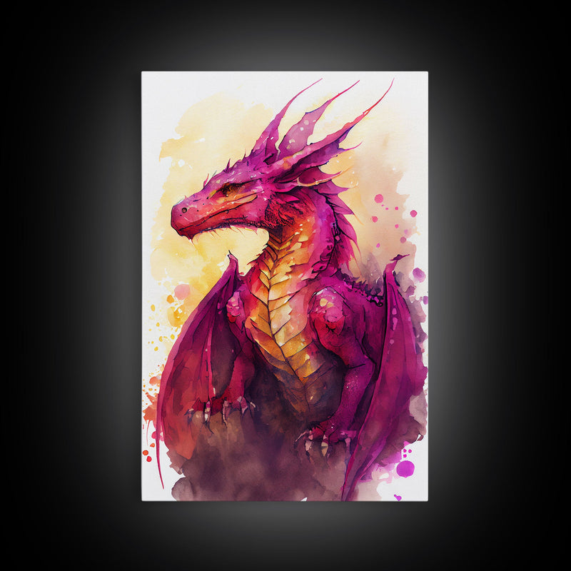 Watercolor painting of a dragon, framed canvas print