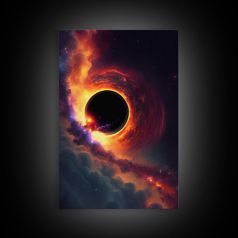 View of a black hole, space scifi art, framed canvas print