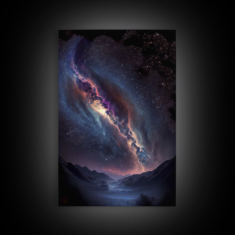 View of the milky way galaxy over a desert night sky, framed canvas print