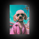 Poodle Dog Wall Print, Dog Wall Art, Dog With Shades, Pink Shirt, Funny Wall Art, Framed Wall Art, Framed Canvas, Wall Print, Wall Canvas