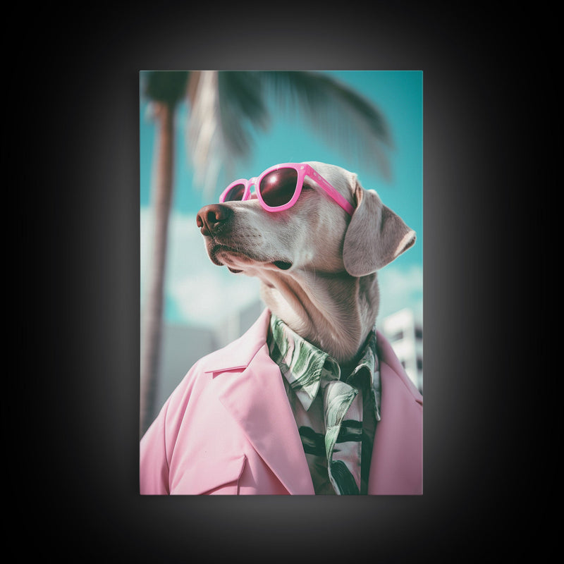 Weimaraner Wall Print, Dog Wall Art, Dog Sunglasses, Pink Suit, Funny Wall Art, Framed Wall Art, Framed Canvas, Wall Print, Wall Canvas