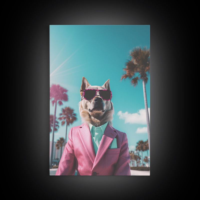 Akita Wall Print, Dog Wall Art, Dog Sunglasses, Pink Business Suit, Funny Wall Art, Framed Wall Art, Framed Canvas, Wall Print, Wall Canvas