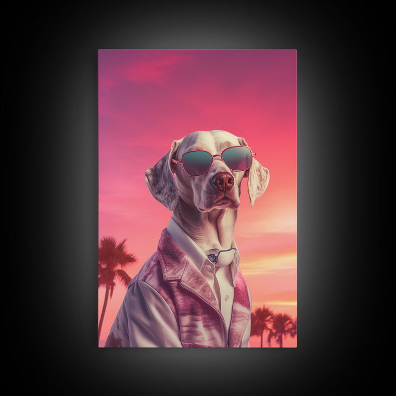 Weimaraner Wall Print, Dog Wall Art, Dog Sunglasses, Dog In Pink Suit, Funny Art, Framed Wall Art, Framed Canvas, Wall Print, Wall Canvas