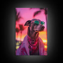 Greyhound Wall Print, Dog Wall Art, Dog Sunglasses, Dog In Pink Suit, Funny Art, Framed Wall Art, Framed Canvas, Wall Print, Wall Canvas