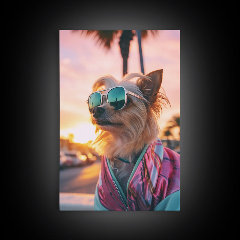 Yorkshire Terrier In Sunglasses Pink Suit Wall Print, Dog Portrait, Dog Art Print, Framed Wall Art, Framed Canvas, Wall Print, Wall Canvas