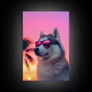 Siberian Husky In Pink Sunglasses Wall Print, Beach Art, Dog Print, Dog Portrait, Framed Wall Art, Framed Canvas, Wall Print, Wall Canvas