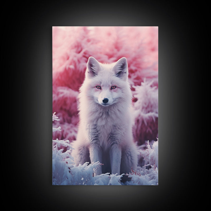 Arctic Fox Wall Print, Animal Art Print, Animal Portrait, Pink Art, Wildlife Art, Framed Wall Art, Framed Canvas, Wall Print, Wall Canvas