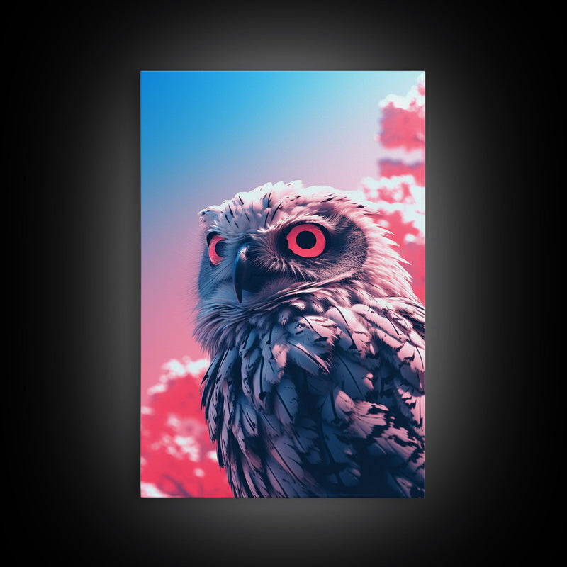 White Owl Wall Print, Animal Art Print, Pink Art, Wildlife Art, Bird Wall Art, Framed Wall Art, Framed Canvas, Wall Print, Wall Canvas