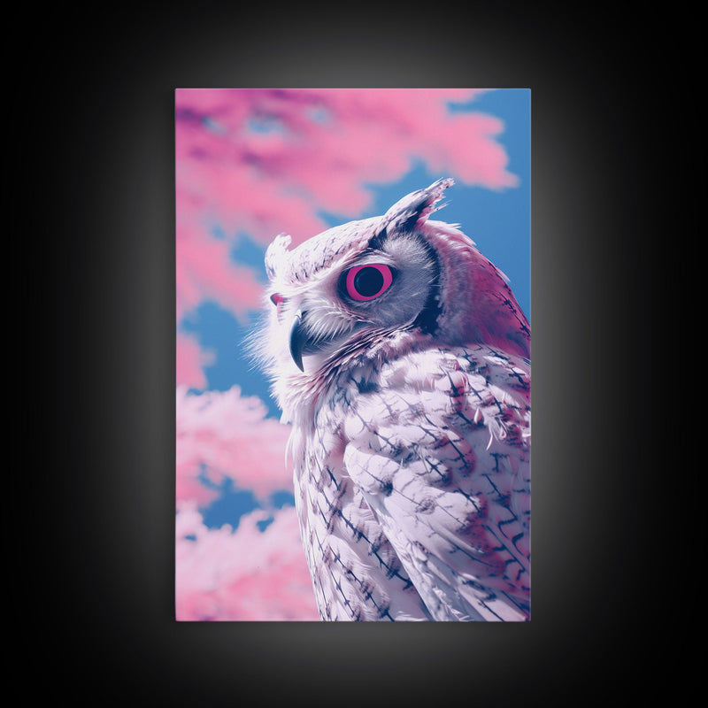 White Owl Wall Print, Animal Art Print, Pink Clouds, Wildlife Art, Bird Wall Art, Framed Wall Art, Framed Canvas, Wall Print, Wall Canvas