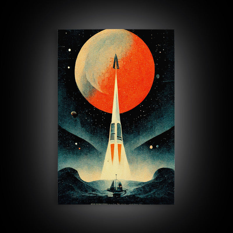 Art Deco Style Spaceship, Space Exploration, Science Fiction / SciFi Canvas Print, Ready to Hang Wall Art