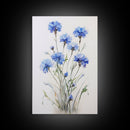 Blue Bachelor Buttons Art Print - Framed Giclee Oil Painting Print - Oil Painting Still Life Original - Large Flower Canvas Print or Poster