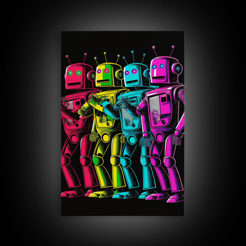 1950s Style Scifi Robot Art, Art Deco Scifi Poster Art on Canvas, Framed Canvas Print, Game Room Decor