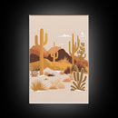 Boho Style Desert Art, Framed Canvas Print, Pueblo Style Cactus and Desert Landscape Art