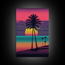 Synthwave Sunset, Retro Office Art, 80s Vibes, Framed Canvas Print, Framed Art, Trendy Wall Hanging
