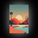 Retro Desert Art, Pop Art Style, Framed Canvas Print, Retrowave, Western Decor, Wild West Art, Cactus Prints, Art Deco Style Desert Art