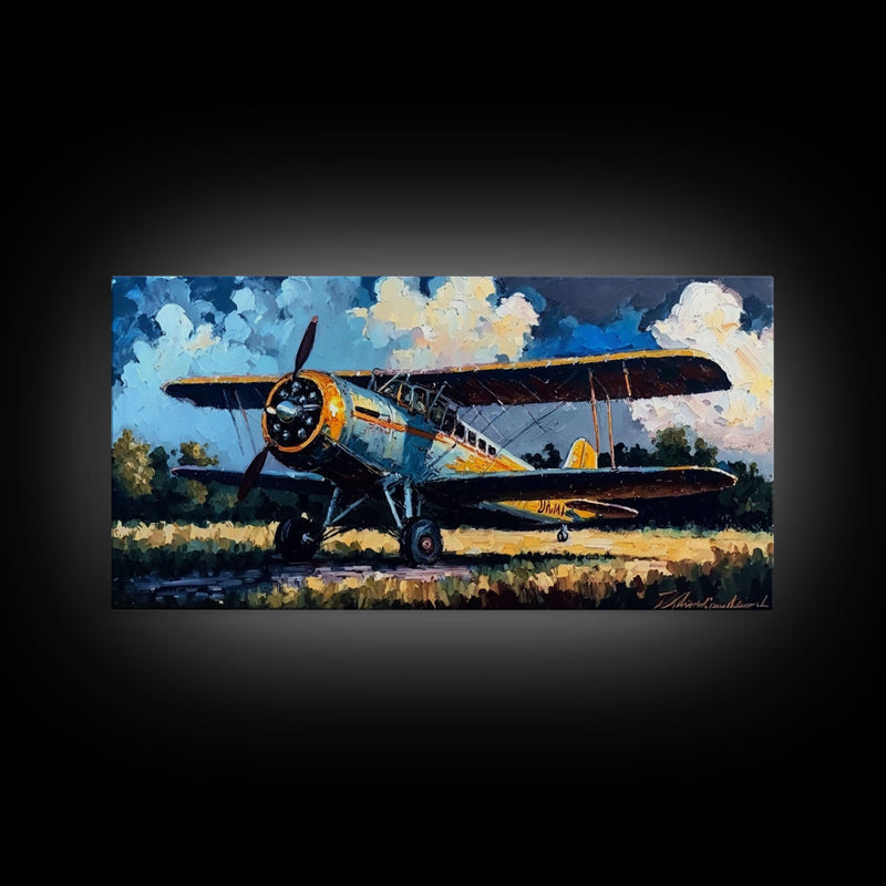 Aeroplane Art, Antique Airplane Painting Canvas Print, Framed Canvas Art, Above Sofa Art, Gift for RC Plane Pilot, Airplane Art