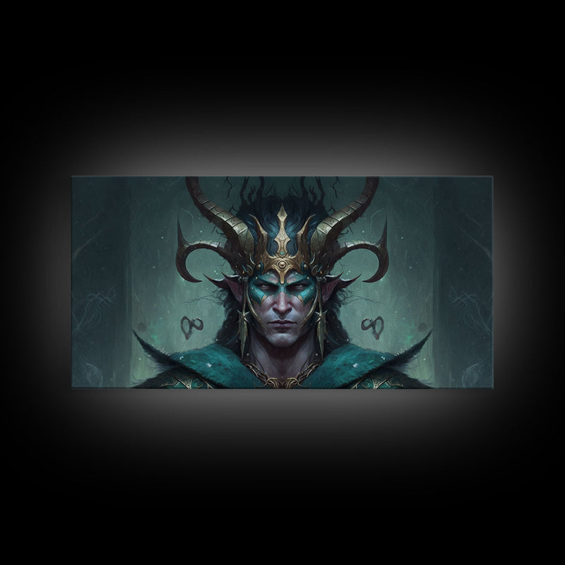 Aesthetic Loki the Trickster God, Norse Mythology, Framed Canvas Print, Extra Large Art, Fantasy Decor, Pastel Aesthetic Art