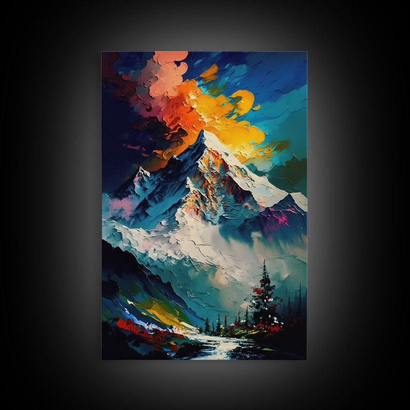 Annapurna III, Mountain Art, Rustic Mountain Landscape Wall Art, Framed Canvas Print, Abstract Oil Painting Print, Mountains of Nepal