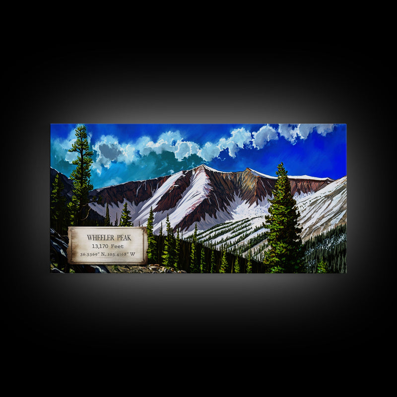 Wheeler Peak, Travel Poster Wall Art, Framed Canvas Print, American Mountains, Mountain Landscape Painting, Mountains of New Mexico