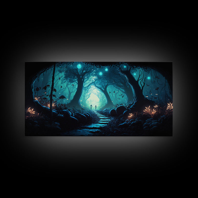 Beautiful Fantasy Art, Framed Canvas Print, Moonlit Forest Floor Fantasy Concept Art