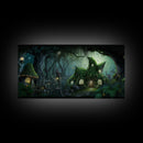 Gnome City, Wall Art, Fantasy Canvas Print, Framed Art, Tiny Gnome Houses On The Forest Floor