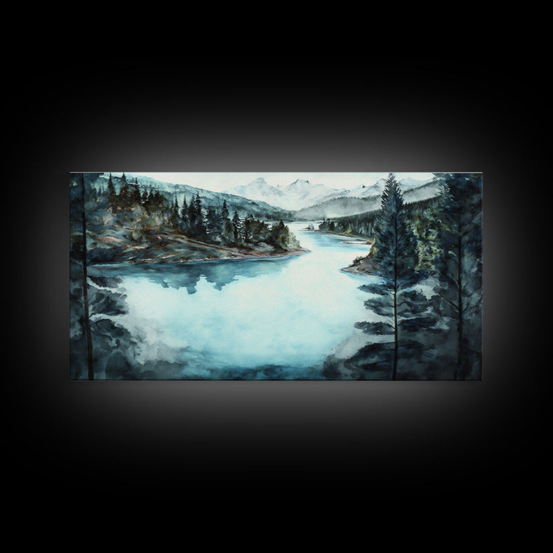 Blue Lake Art | Framed Canvas Print | Blue Lake Painting | Lake House Decor | Guest Room Landscape Painting | Crater Lake Painting