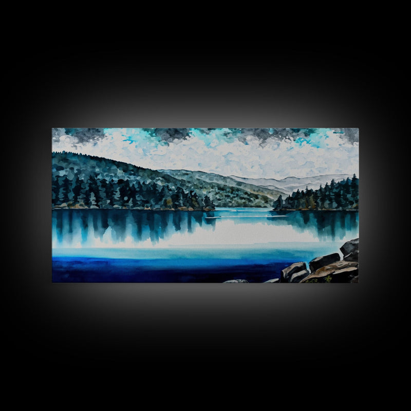 Blue Lake Art | Framed Canvas Print | Blue Lake Painting | Oregon Lake House Decor | Guest Room Landscape Painting | Diamond Lake Painting