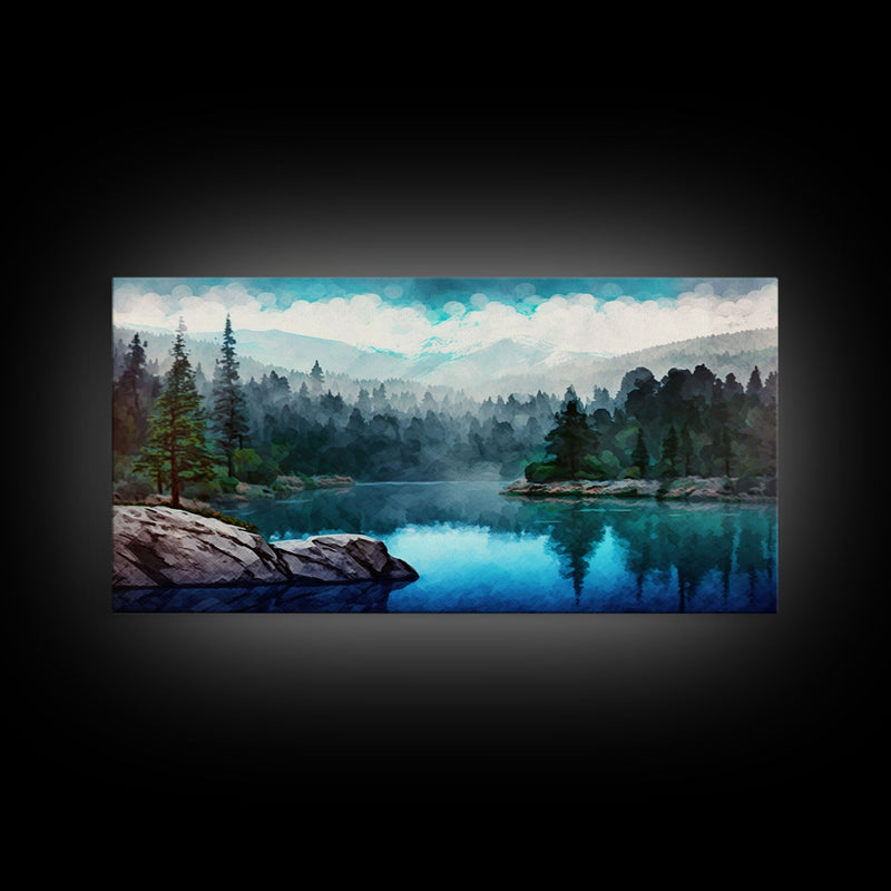 Blue Lake Art | Framed Canvas Print | Blue Lake Painting | Oregon Lake House Decor | Guest Room Landscape Painting | Trillium Lake Painting