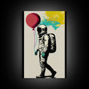 Urban Wall Art, Banksy Inspired, Astronaut Holding Colorful Balloons, Framed Canvas Print, Graffiti Art, Space Art