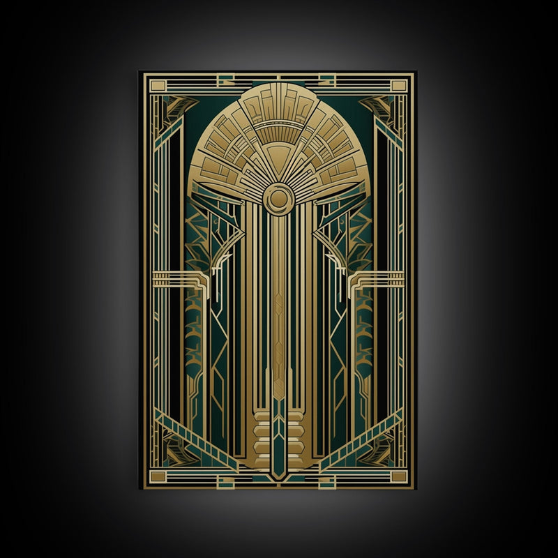 Art Deco Wall art | Framed Canvas Print | Art Deco | Gold & green art | Beautiful art | Midcentury Modern | Office decor | Stained glass art