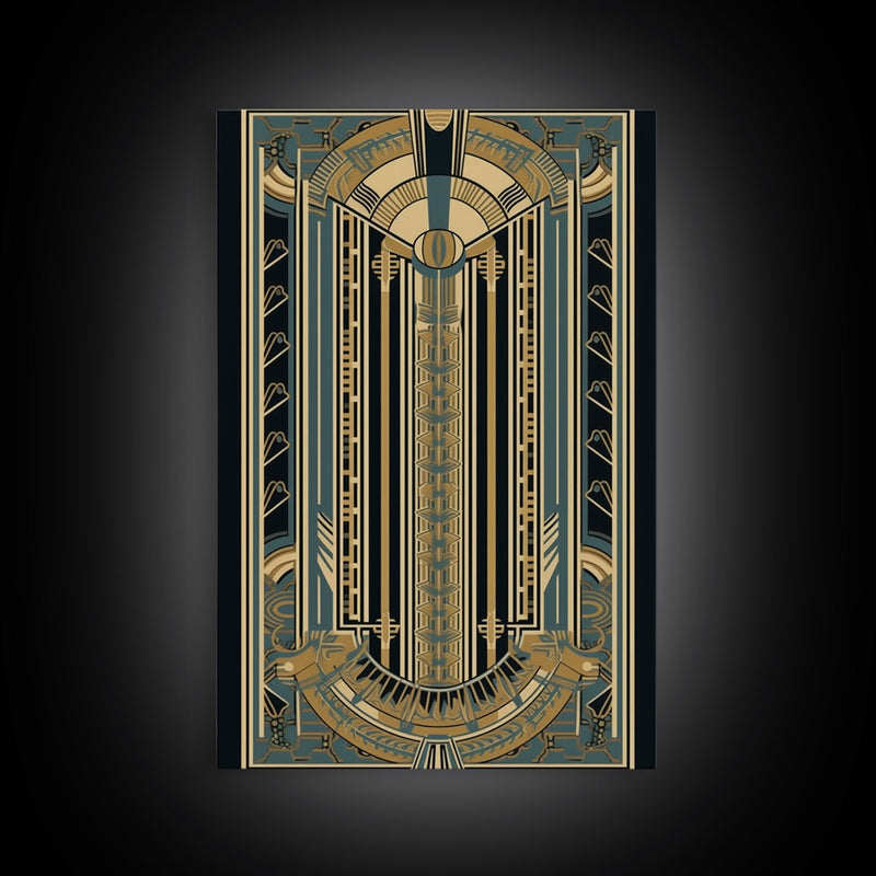 Art Deco Pattern Wall art | Framed Canvas Print | Art Deco | Gold & blue art | Wonderful art | Lines art | Geometric art | Living room art