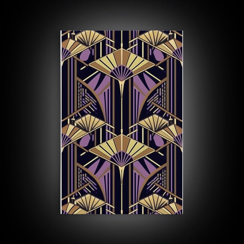 Art Deco Pattern Wall art - Framed Canvas Print - Art Deco - Stained glass art - Ornament art - Geometric art - Purple & gold art - Wall art